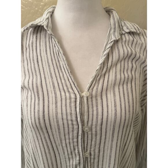 Hippie Rose White Brown Striped Tie Front Long Sleeve Blouse Shirt Size Large - Picture 6 of 10